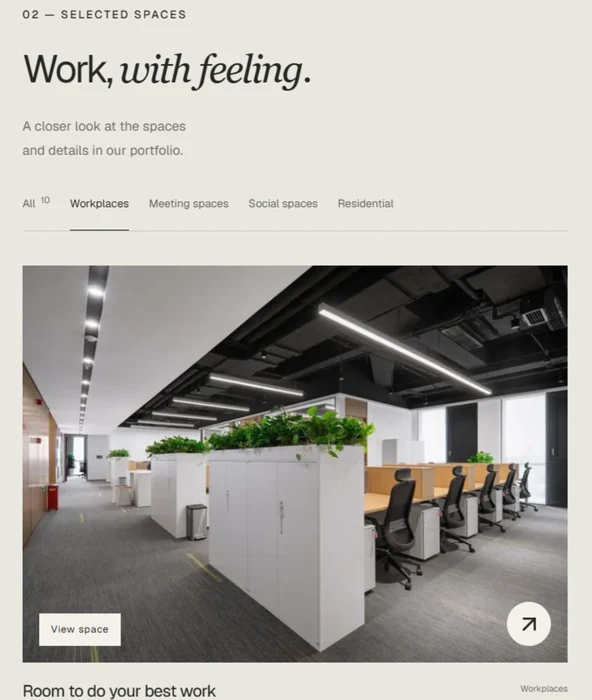 Selected spaces — Workspace portfolio website design preview